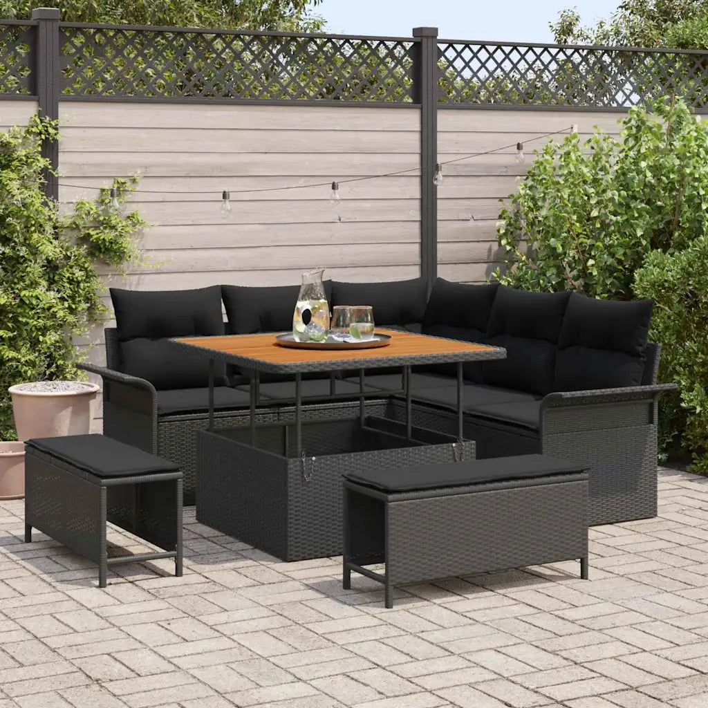 Set Divano da Giardino con cuscino con archiviazione 8 pcs Nero