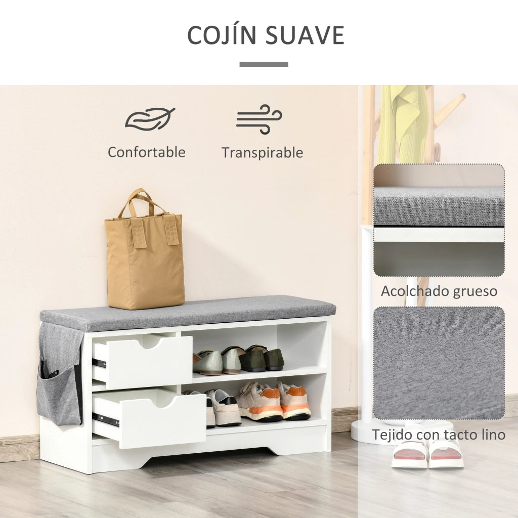 Cassettiera per scarpe con sedile ¨C zephmum ¨C bianco e grigio 80,5x30,5x43,5 cm