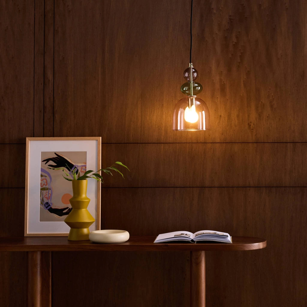 Lampada a sospensione in vetro, ø15cm, rosa