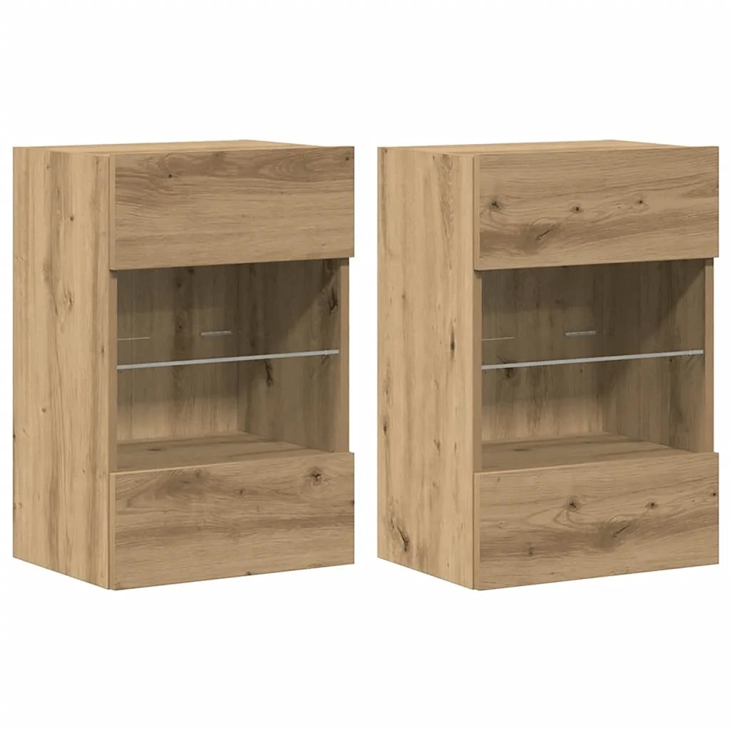 Mobili da parete con luci LED per TV 2pz Rovere Artigianale 40x30x60,5cm 857681