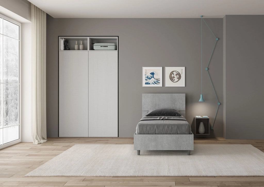 BS COM Letto singolo con rete 80x190 testata dritta cemento