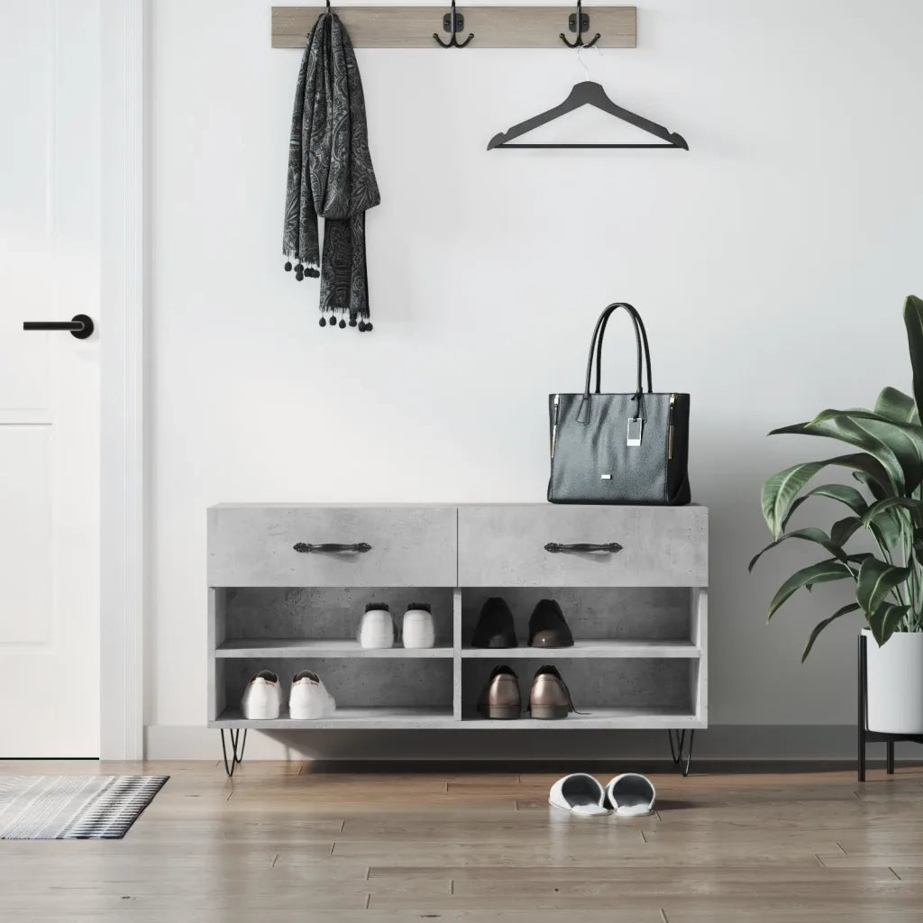 Panca Porta Scarpe-Sgabello-Panca Scarpiera Grigio Cemento 102x35x55cm Legno Multistrato 885601