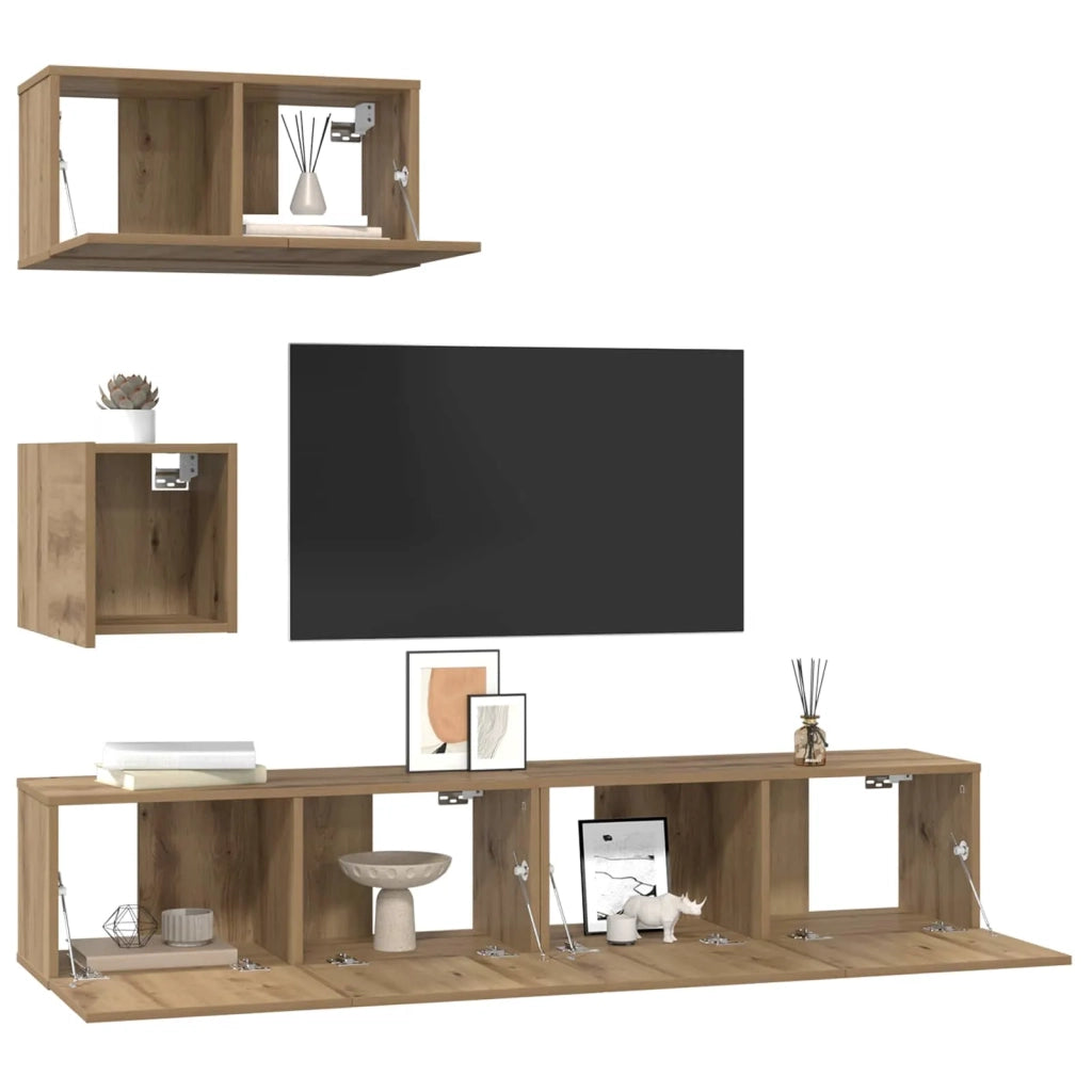 Set mobile TV 3 pz-Credenza per TV Rovere artigianale Legno multistrato 603418