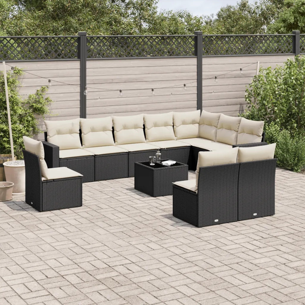 Set Divani da Giardino 11 pz con Cuscini in Polyrattan Nero 3251453