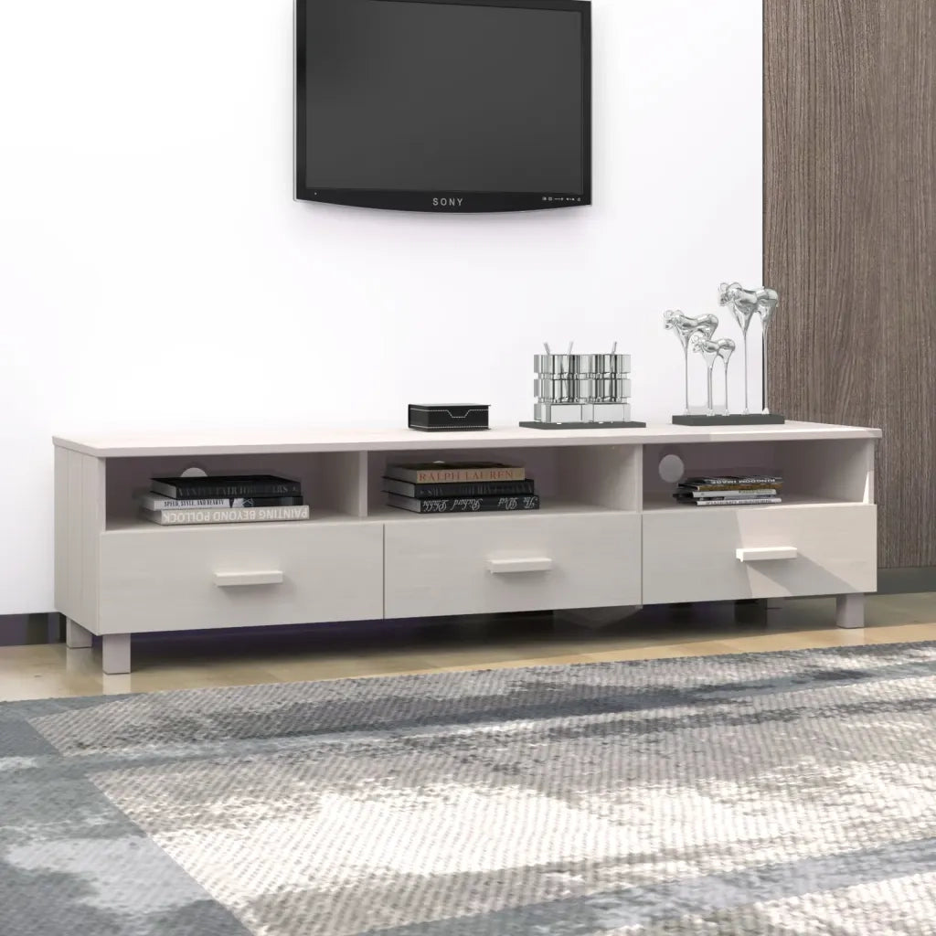 Mobile TV-Credenza TV-Console TV HAMAR Bianco 158x40x40 cm in Legno Massello di Pino