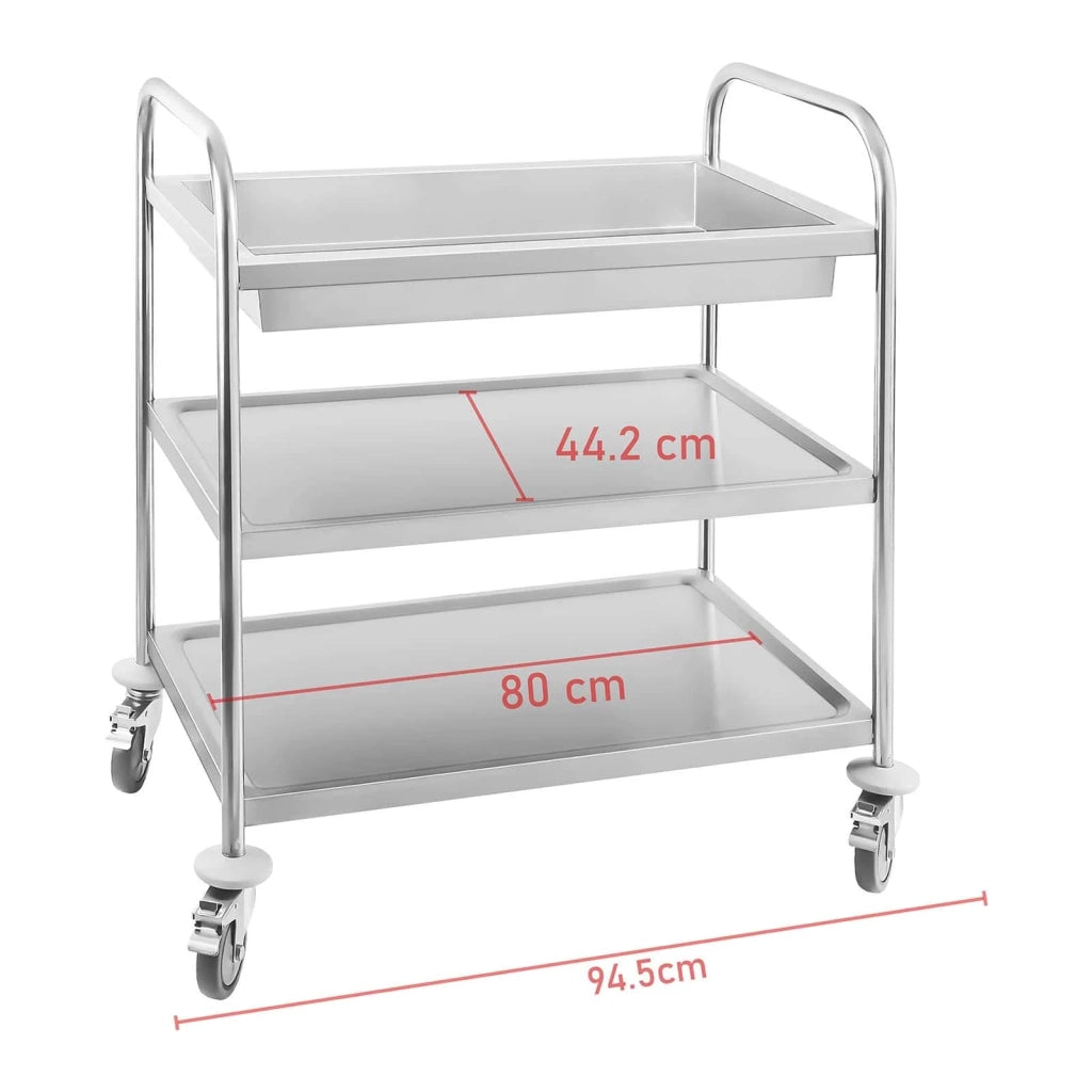 Carrello di servizio in acciaio inox con 2 vassoi e 1 contenitore portata max 500 kg tubi tondi 14_0005025