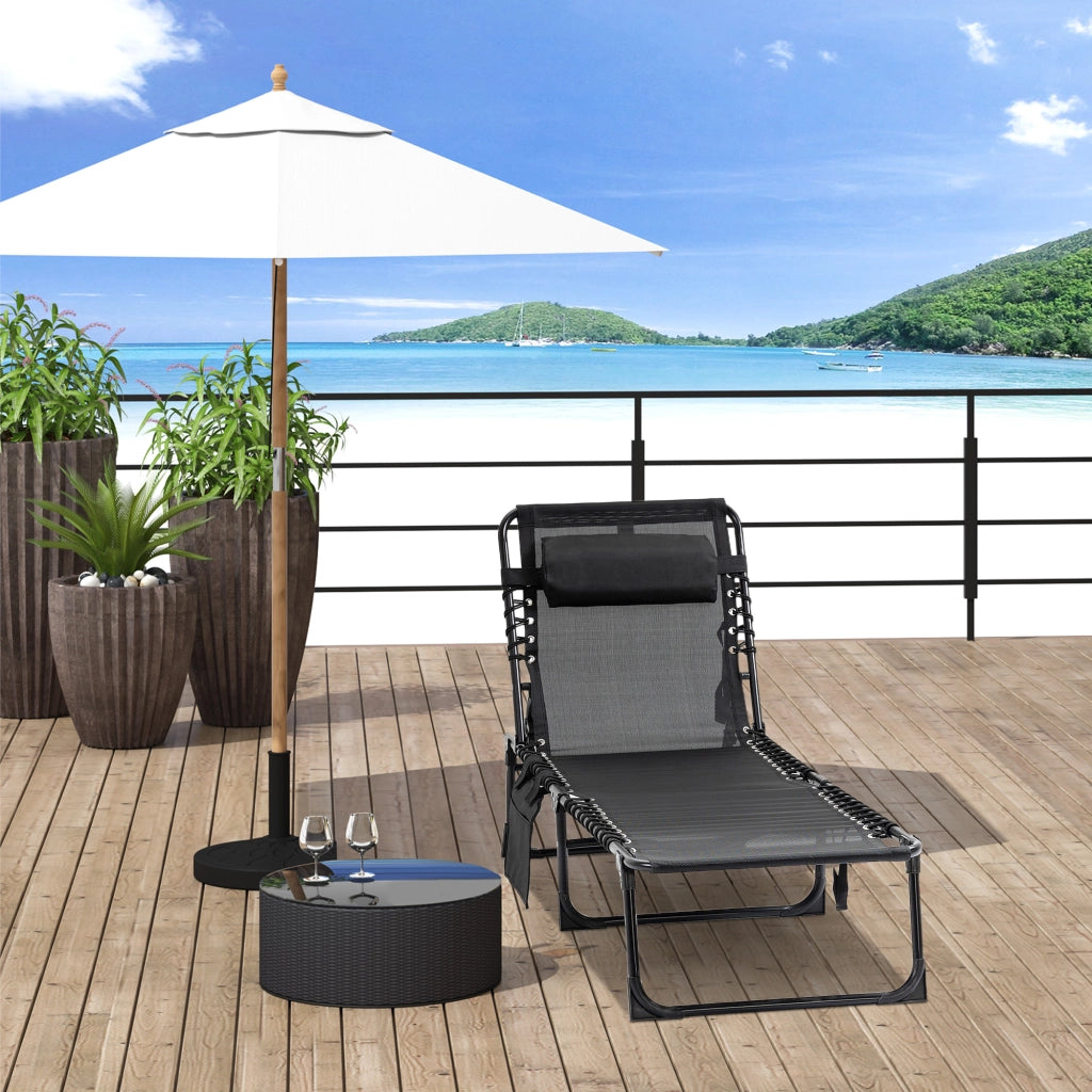 Chaise Longue Relax con Schienale Regolabile e Testiera Rimovibile ¨C Minimal ¨C Nero 189x58x30 cm