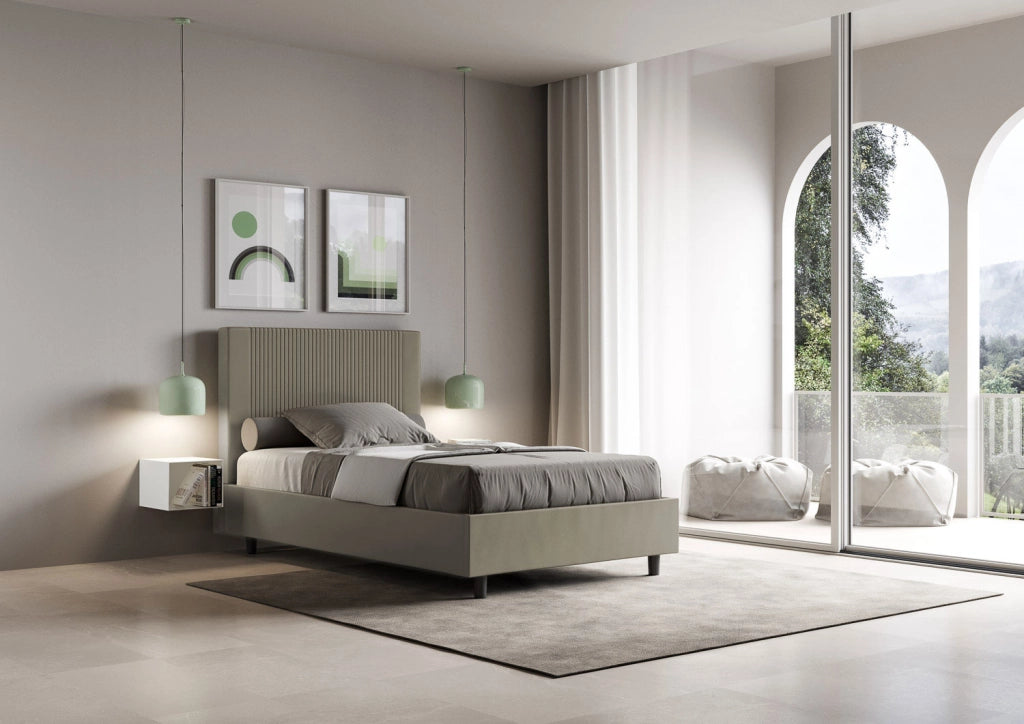 BS COM Letto una piazza e mezza con rete imbottito 120x200 similpelle cappuccino