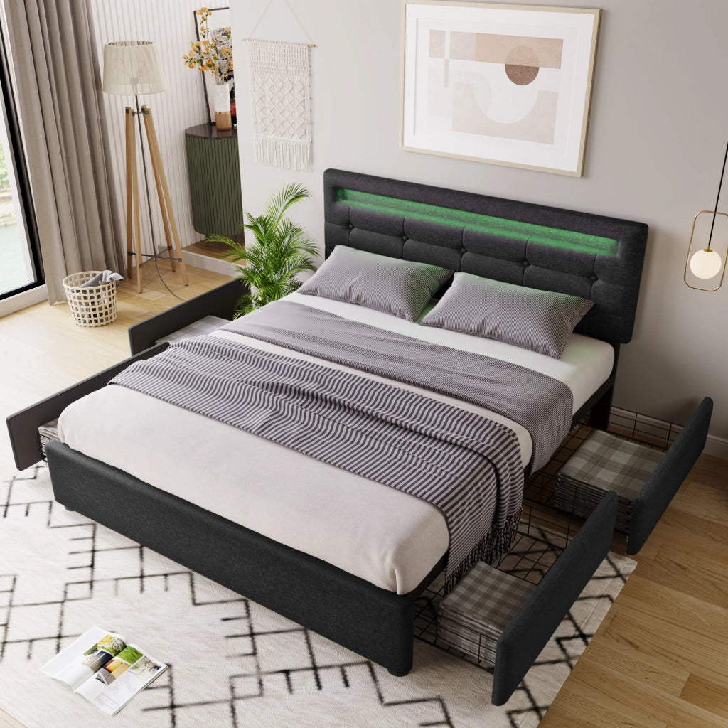 letto matrimoniale lino nero 150x208 cm