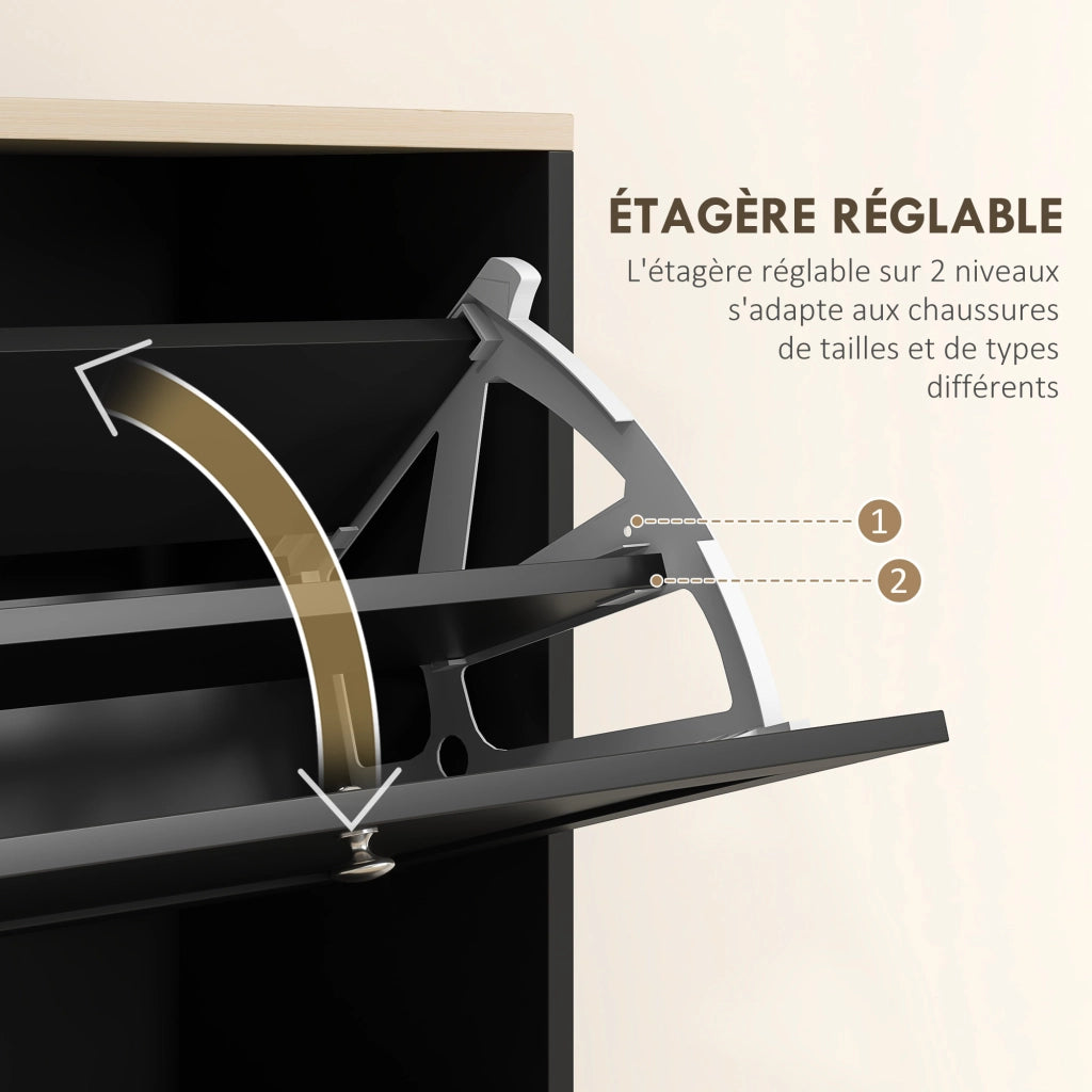 Scarpiera 3 Ante con Ripiani ¨C Zephmum ¨C Nero 60x23.5x115 cm