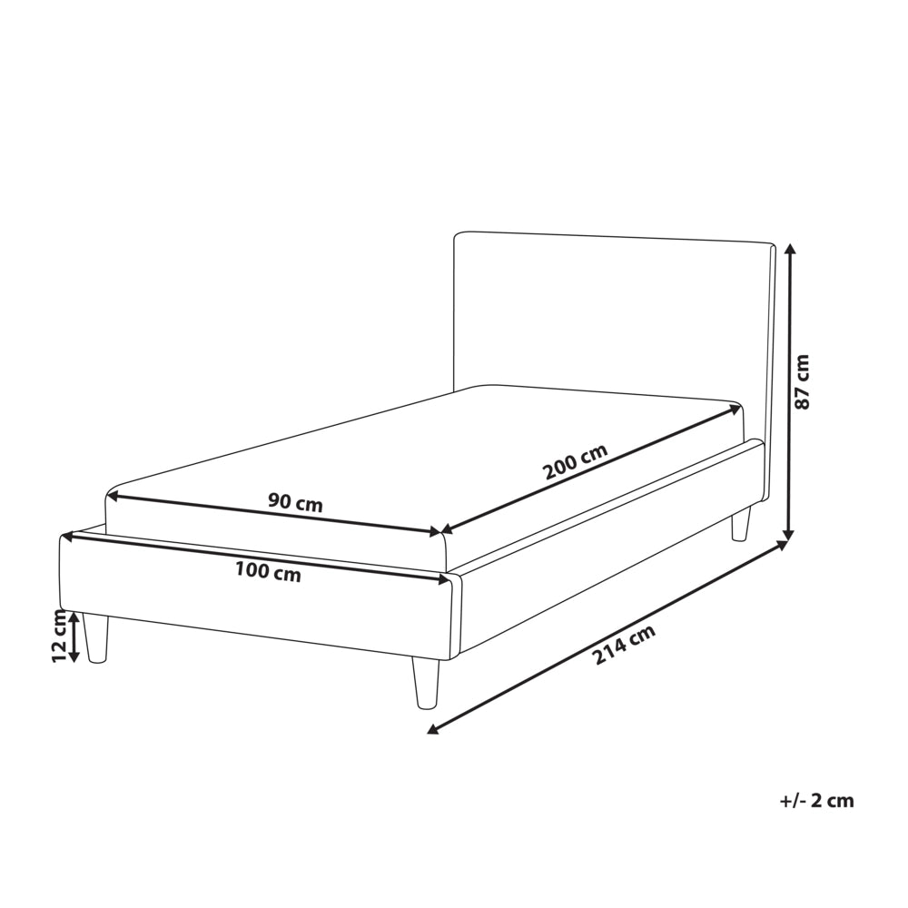 Letto singolo in Velluto grigio chiaro con rete a doghe 90 x 200 cm stile contemporaneo