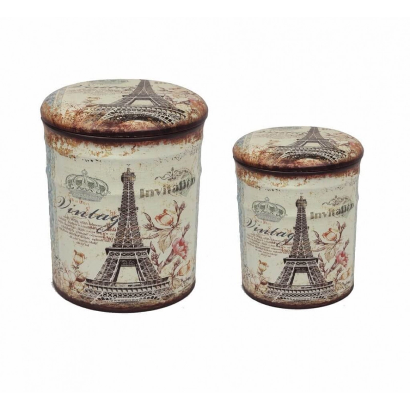 SET DI 2 POUF CONTENITORE TONDO TORRE EIFFEL