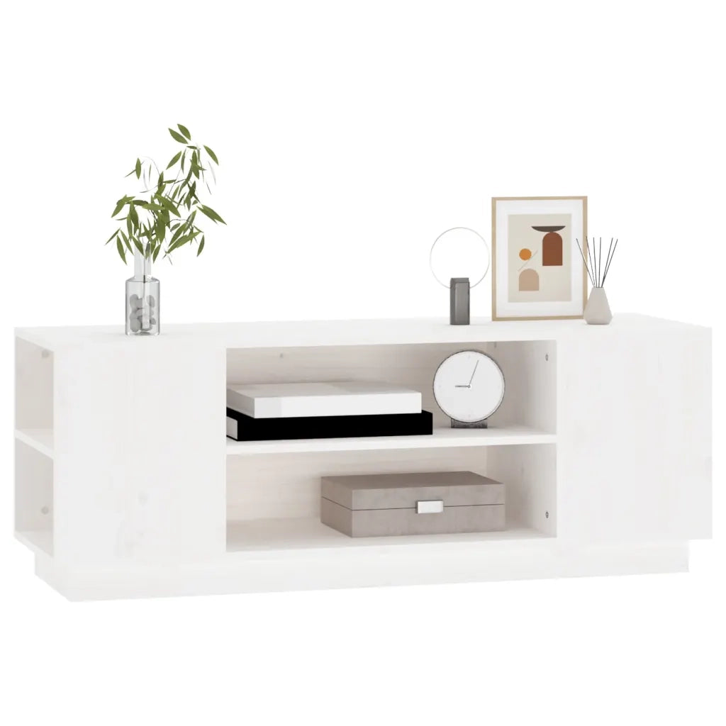 Mobile Porta TV Bianco 110x35x40,5 cm in Legno Massello di Pino 814410