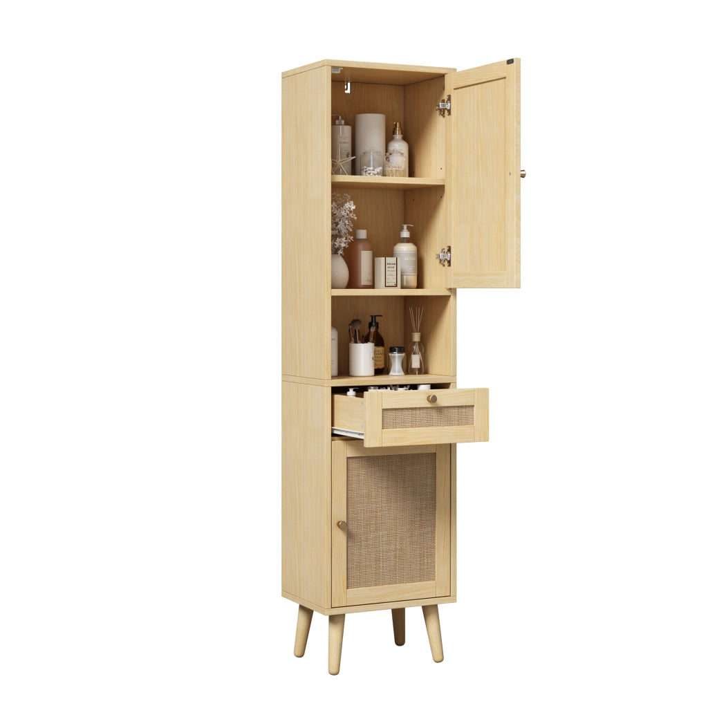 Mobile da bagno alto con 2 ante reversibili e 1 cassetto - per bagno - in MDF - 40x30x166 cm - naturale