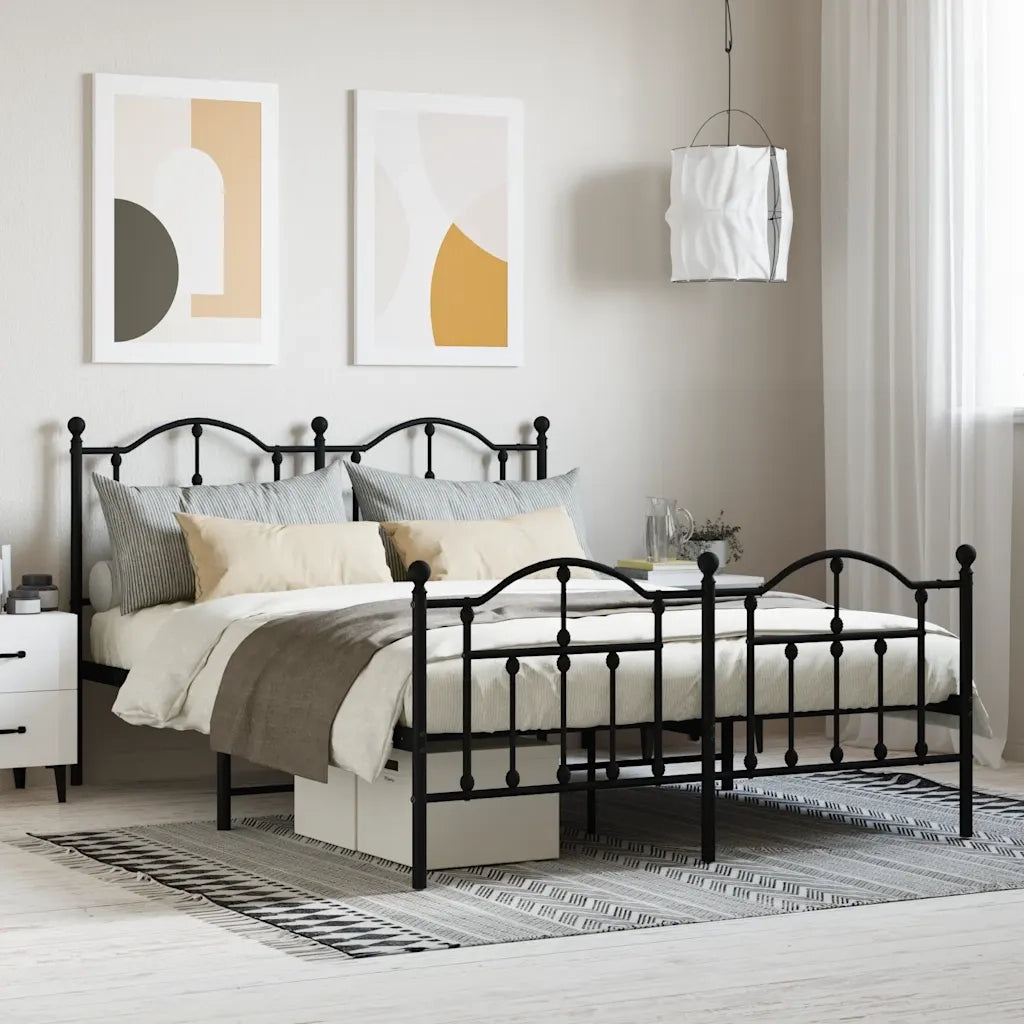 Letto matrimoniale | Letto per adulti | Giroletto con Testiera e Pediera Metallo Nero 140x190 cm