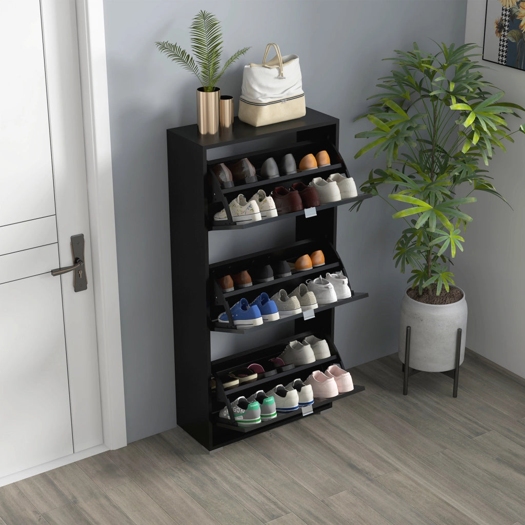 Scarpiera 3 ante 3 compartimenti ¨C zephmum ¨C legno laccato nero 60x26x124 cm