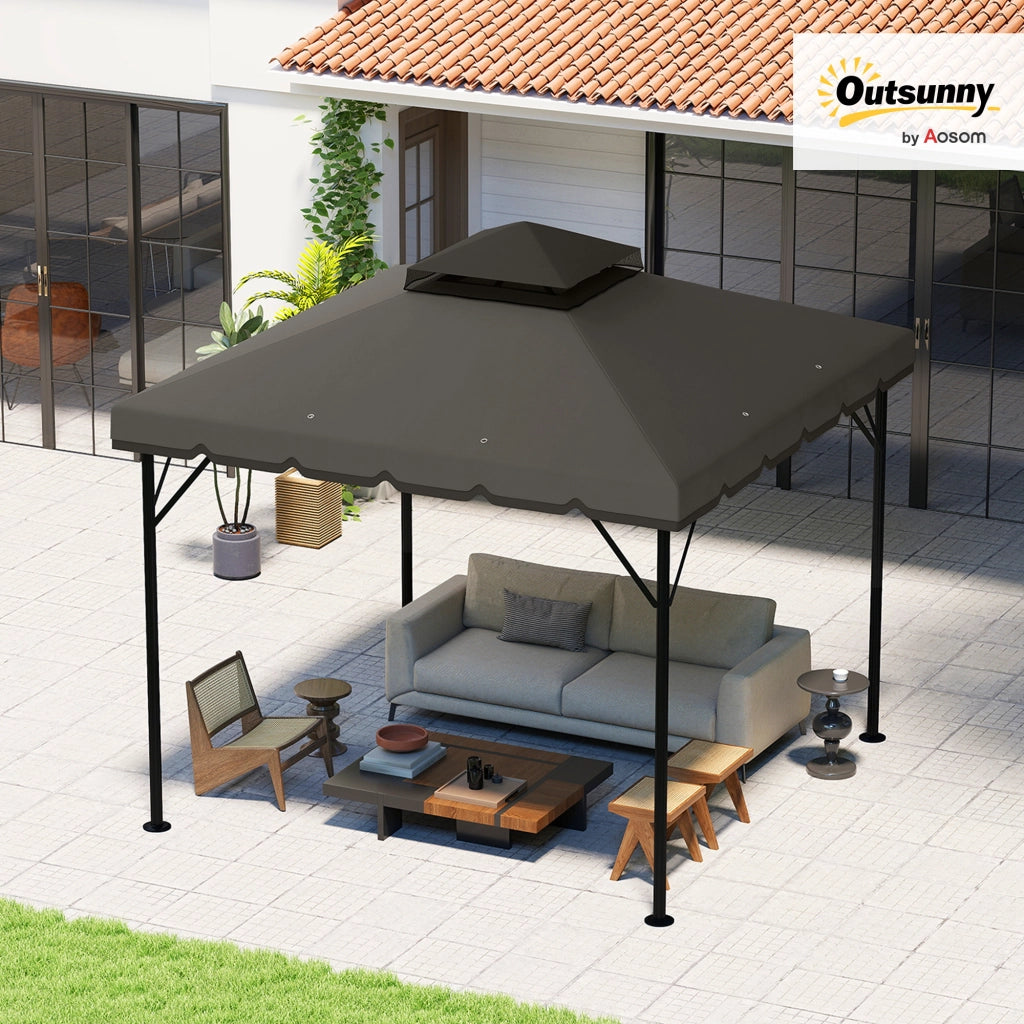 Telo di Ricambio per Gazebo 3x3 m ¨C Xylo ¨C Doppio Tetto con Fori di Drenaggio UPF 30+ Grigio Chiaro