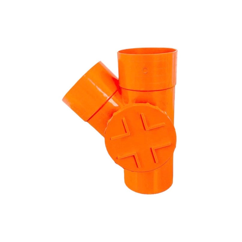 Derivazione 45° con tappo per ispezione in pvc : Diametro - 125 (con tappo Ø100), Modello - Sinistra