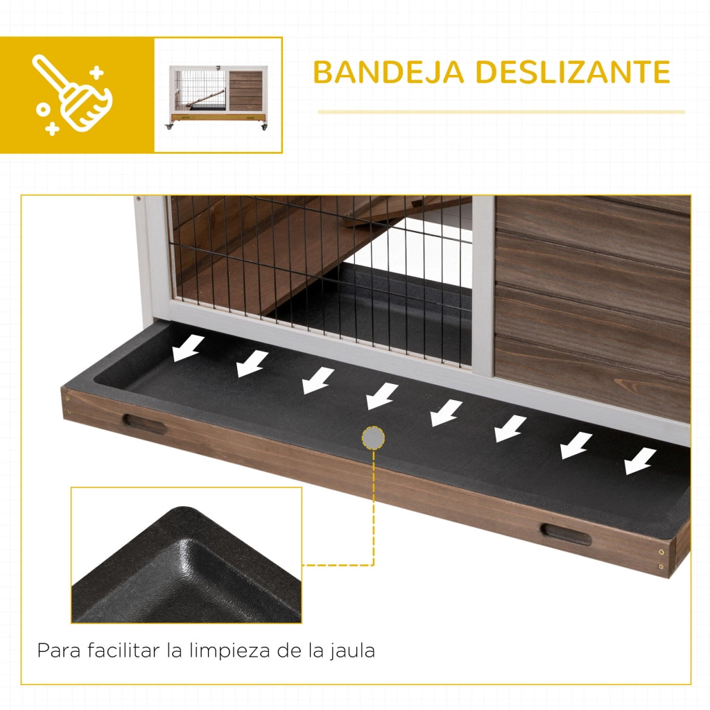 Gabbia per Conigli ¨C Xylo ¨C con Tetto Apribile e Vassoio Estraibile 90x53x59 cm Marrone