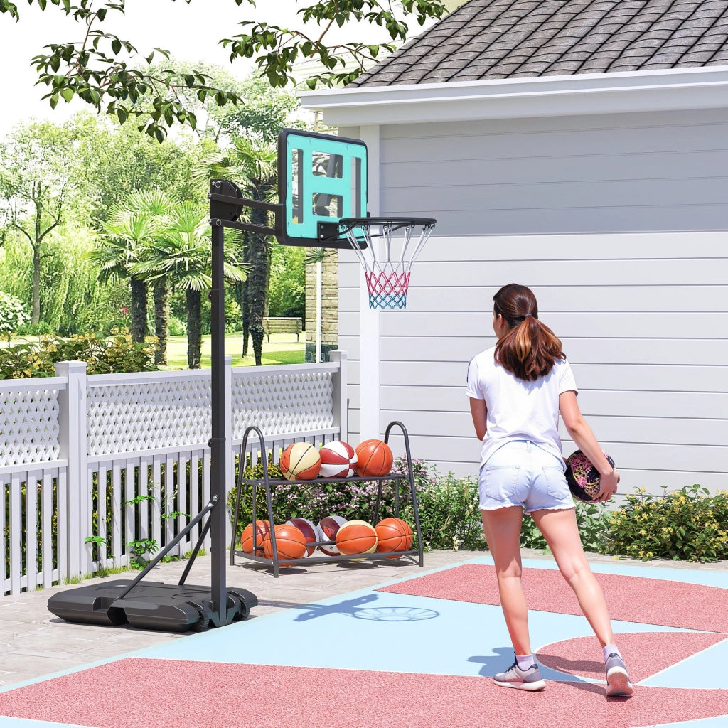 Canestro da Basket Regolabile con Ruote ¨C Minimal ¨C Nero, 146-236 cm