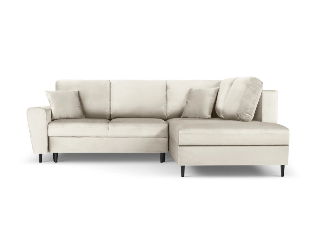 Cosmopolitan Design - Divano convertibile angolare destro con contenitore "Kyoto" 5 posti in velluto beige chiaro 