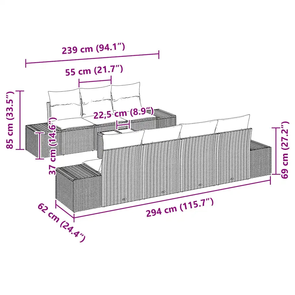 Set Divano da Giardino con cuscino 8 pcs Marrone polyrattan 3346968