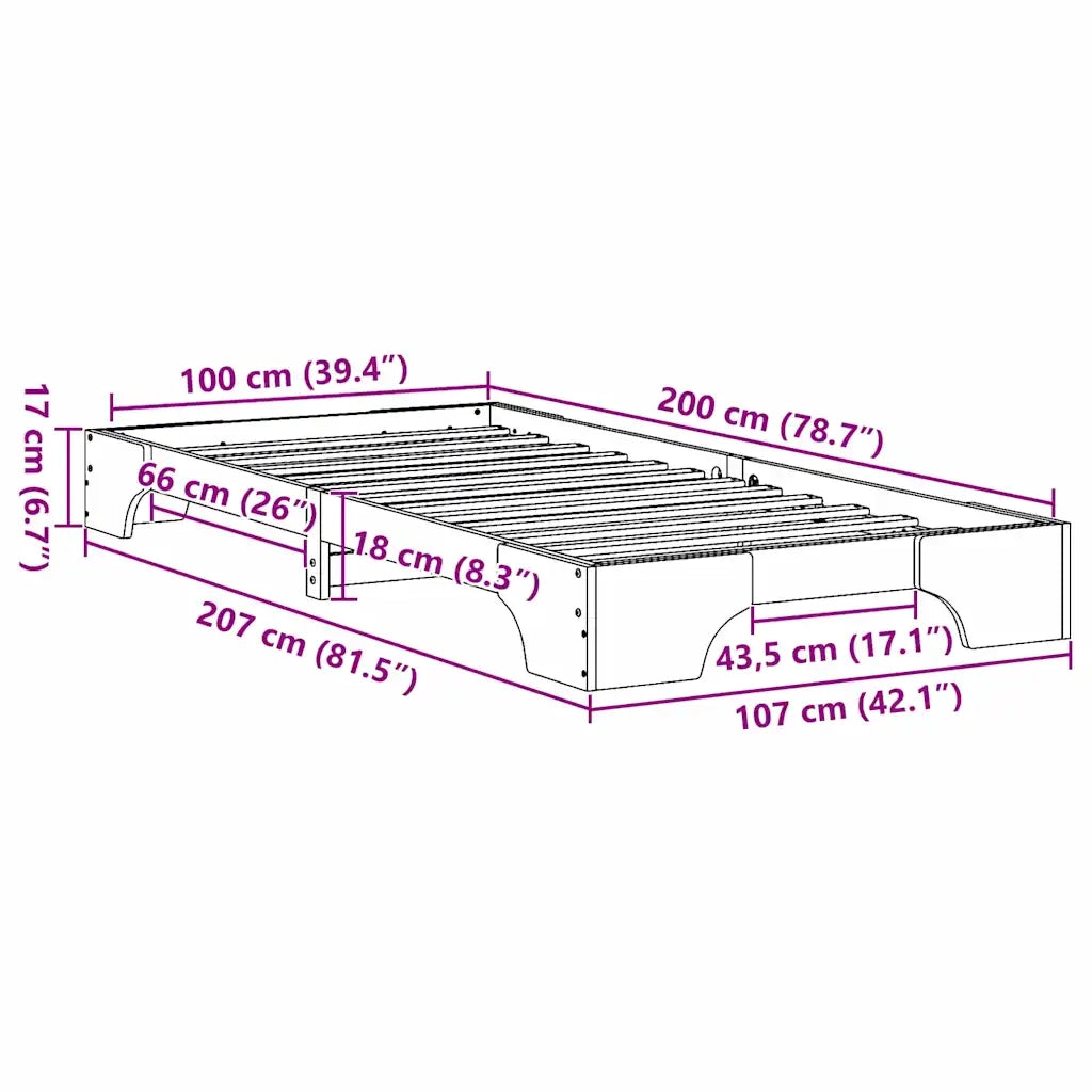 Letto singolo | Letto per adulti | Struttura del letto Bianco 100 x 200 cm Pino massello
