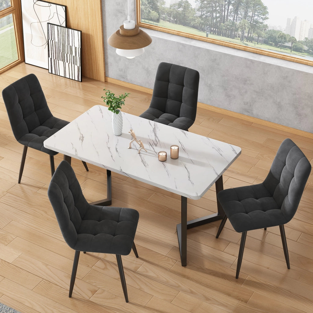 Tavolo da pranzo 117x68 cm (1 pezzo), struttura in metallo, tavolo da pranzo rettangolare con motivo marmorizzato moderno, tavolo da cucina con gambe