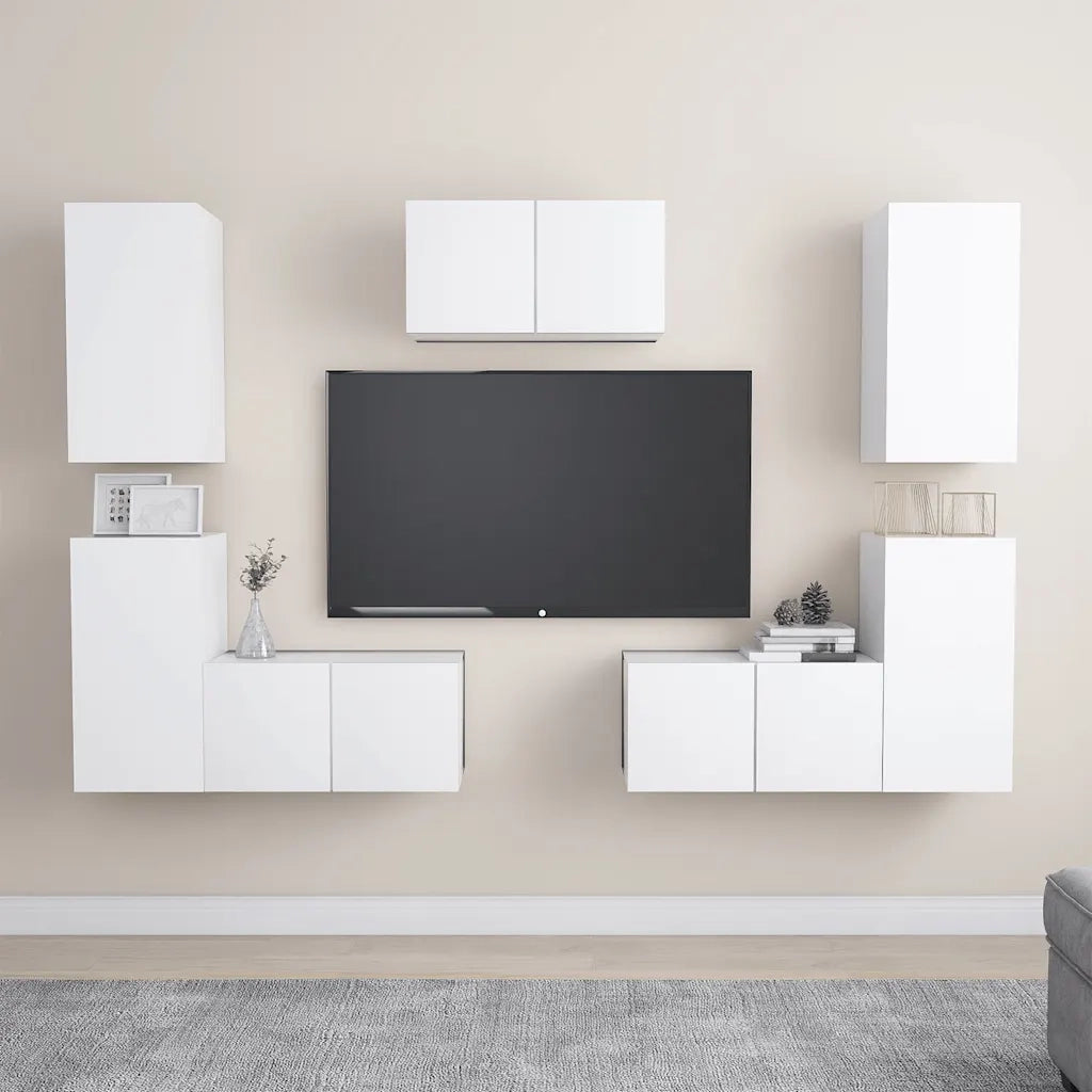 Set Mobili Porta TV 7 pz | Armadietto TV | Mobile Porta TV Bianco in Legno Multistrato