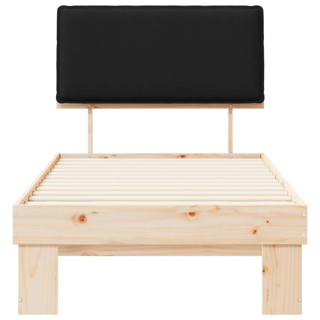 Letto singolo | Letto per adulti | Letto con Testiera Rivestita Nero 90 x 200 cm Pino massello