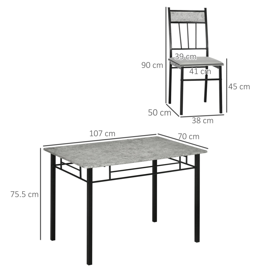 EasyComfort Set Tavolo e Sedie 5pz, Tavolo da Pranzo Rettangolare in Metallo e MDF e 4 Sedie da Pranzo Grigio e Nero
