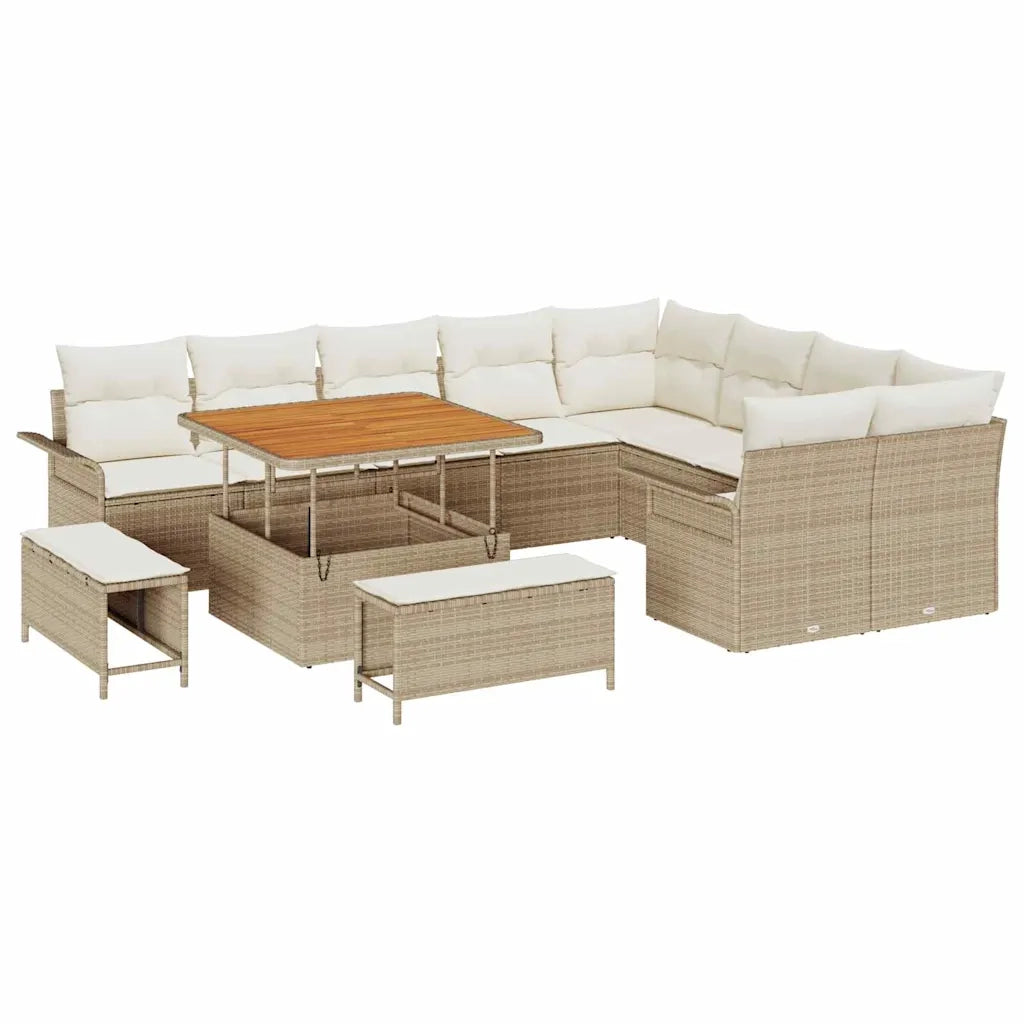 Set Divano da Giardino con cuscino 12 pcs Beige e Crema