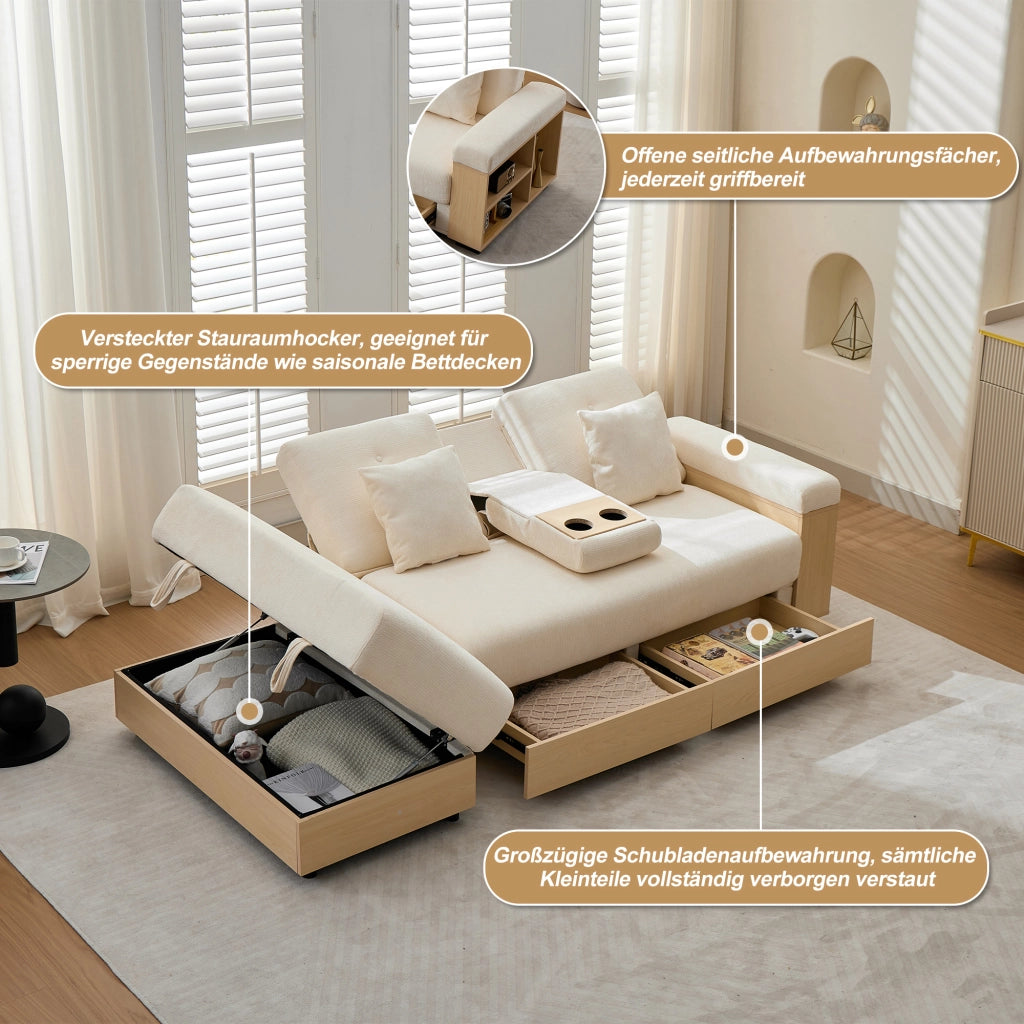 DIVANO Letto con contenitore 217x110x90 cm in chenille beige