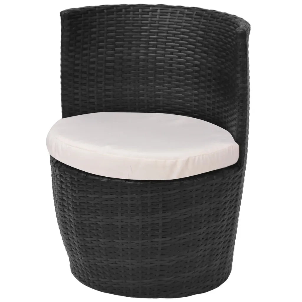 Set da Bistrot 3 pz con Cuscini in Polyrattan Nero