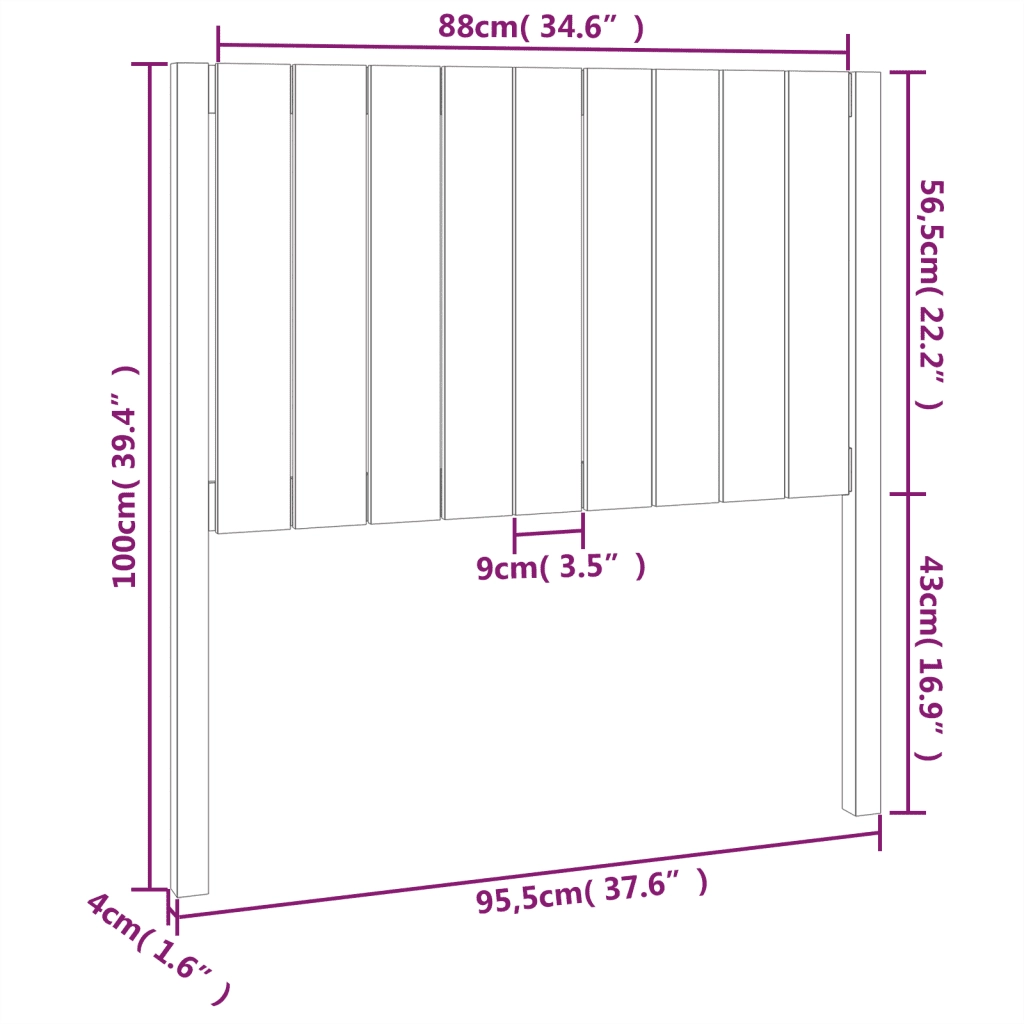 Testiera per Letto Nera 95,5x4x100 cm in Legno Massello di Pino 818854