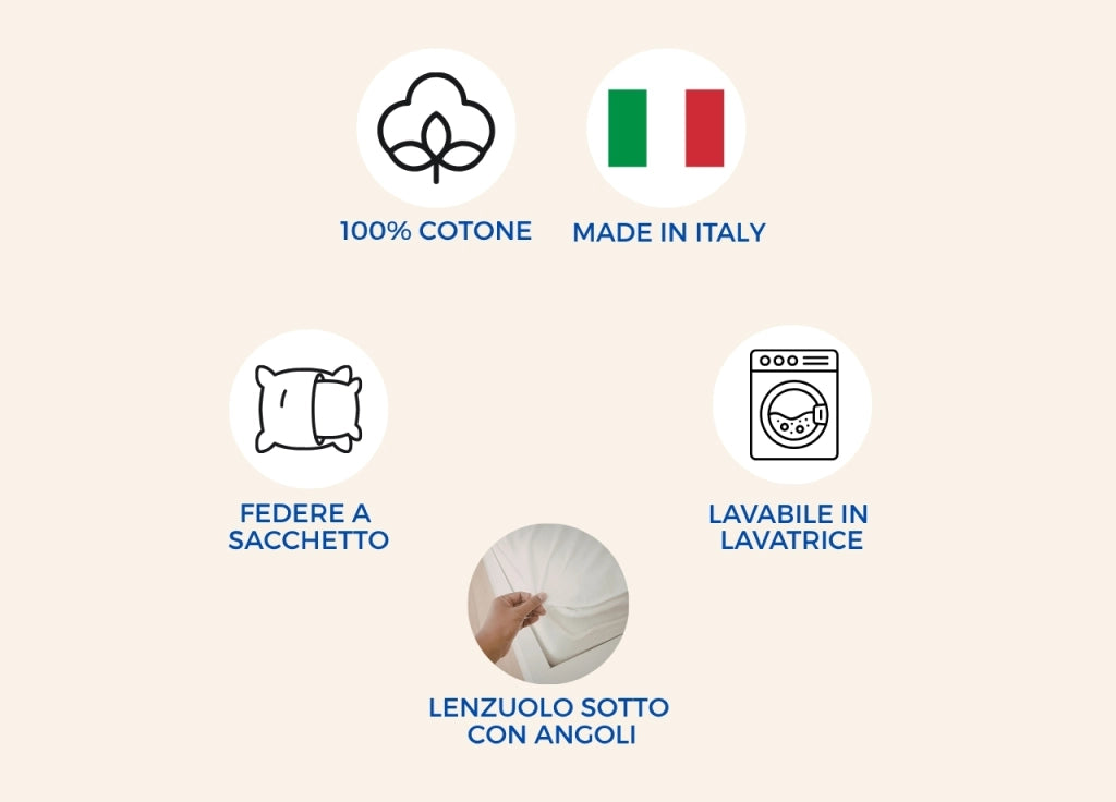 Completo Lenzuola Letto 100% Cotone Made In Italy Disegno Sambuco - Piazza e Mezza - Perla