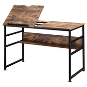 Tavolo da disegno inclinabile ¨C zephmum ¨C design industriale, piano regolabile, ripiano, effetto legno vecchio, metallo nero