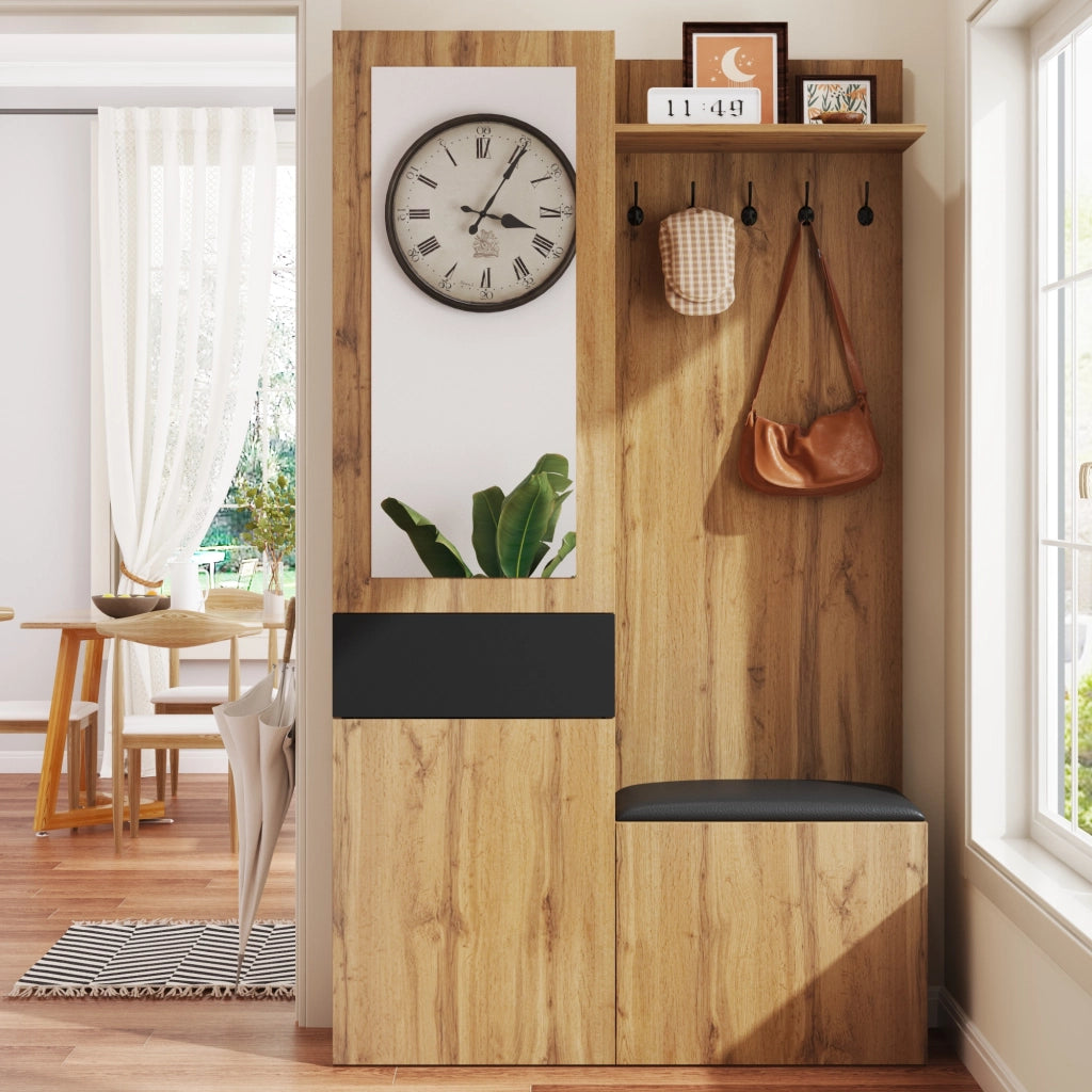 Set Ingresso Scarpiera con Specchio, Appendiabiti e Panca ¨C MINIMAL ¨C con Cassetti e Ripiani