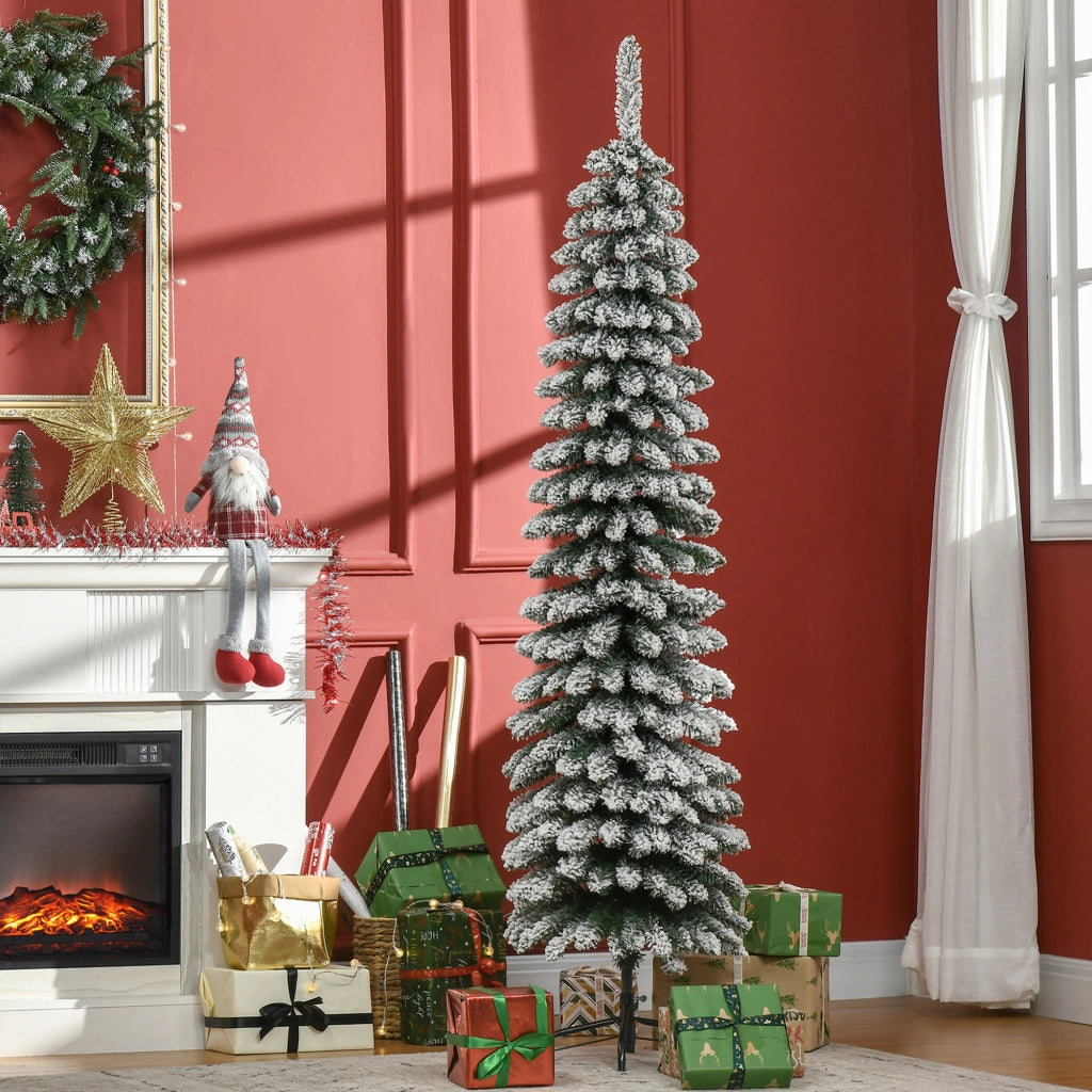 Albero di Natale Artificiale Innevato 180cm ¨C Xylo ¨C Verde/Bianco Ignifugo Slim
