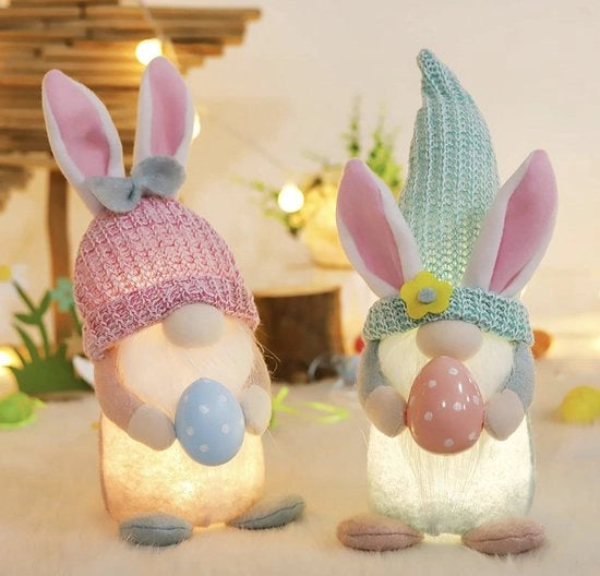Set di Cuccioli di Pasqua (2 pezzi) – Cuscioni di Babbo Natale in Peluche con Uovo di Pasqua – Decorazione Scandinava per Tavolo, Credenza e Caminetto (Modello C)