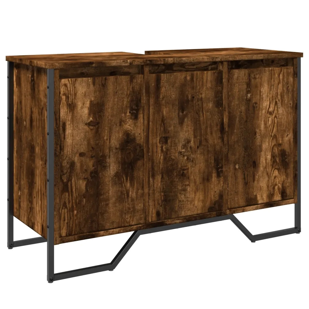 Mobile Lavabo Bagno-Armadietto da bagno Rovere Fumo 91x35x60 cm in Truciolato