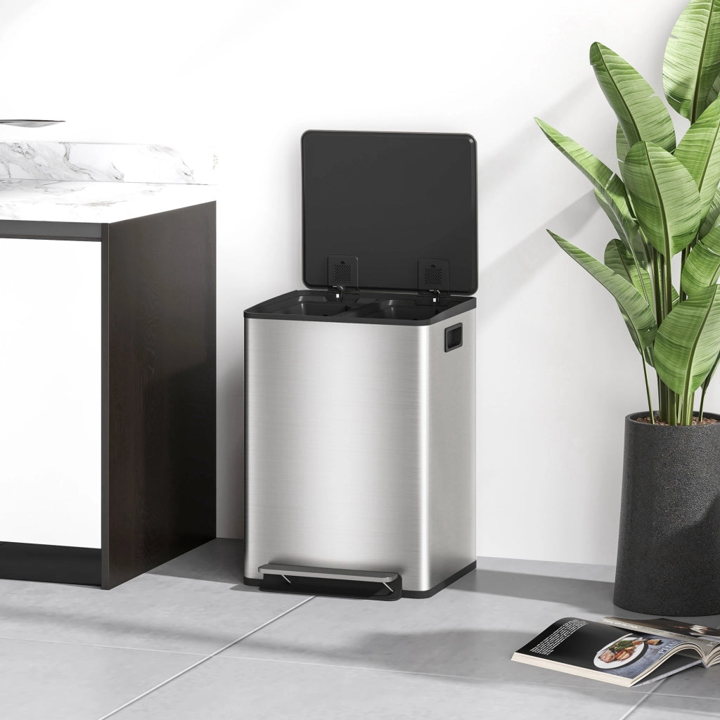 Pattumiera a pedale 2 scomparti ¨C Xylo ¨C 2x20L acciaio inox chiusura soft