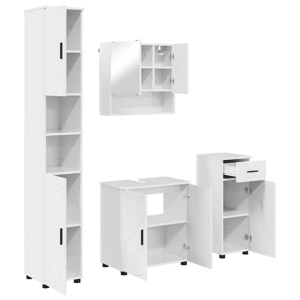 Set di mobili per il bagno con cassetto 4 pcs Bianco Lucido