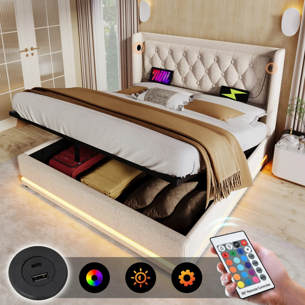 Letto matrimoniale 160x200 - Xylo - USB-C LED 3 lati beige