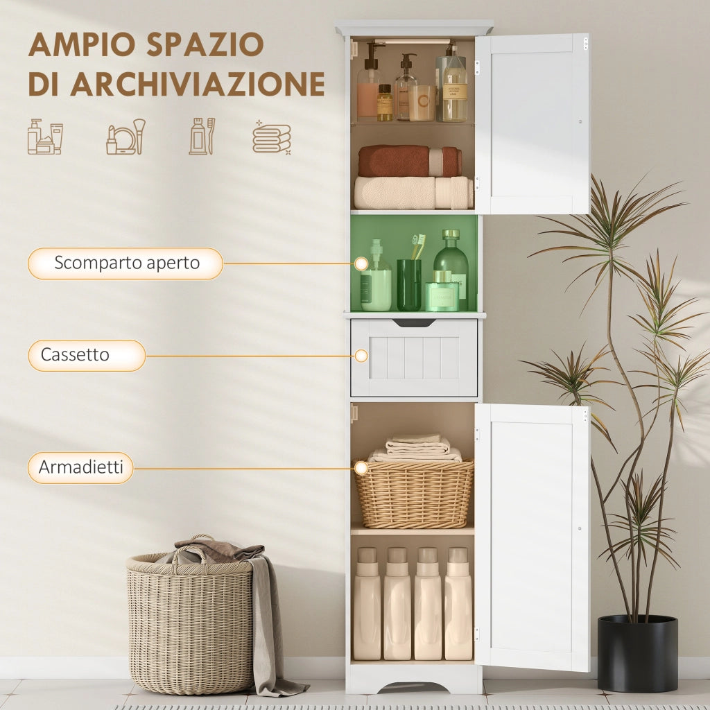 Mobile Colonna Bagno con Armadietti, Cassetto e Ripiano ¨C Minimal ¨C Bianco, Legno, 40x30x170 cm