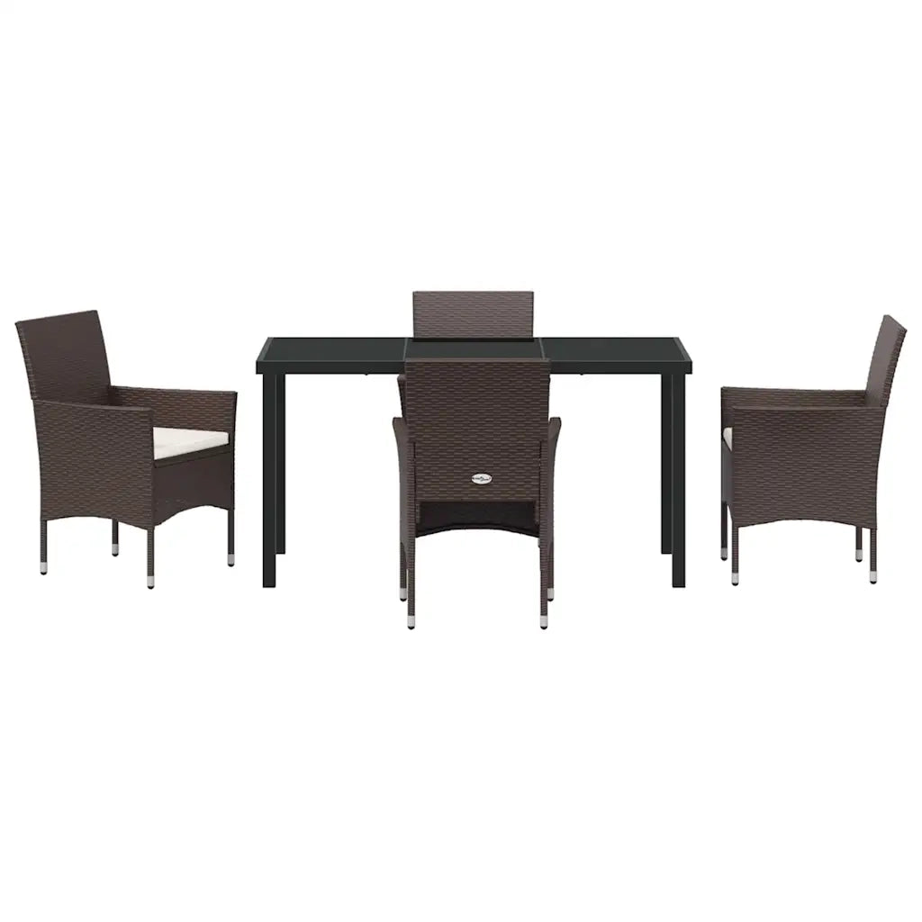 Set da Pranzo per Giardino con cuscino 5 pcs Marrone polyrattan