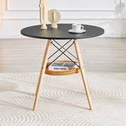 TAVOLO rotondo Ø 80 cm in MDF nero e legno massello con cestello sospeso