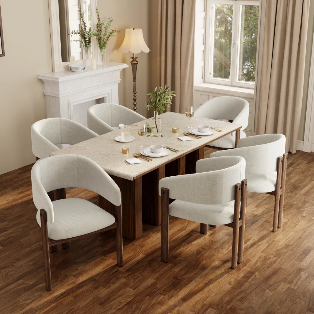 SEDIA con braccioli Set da 4 pezzi Metallo effetto noce e lino beige
