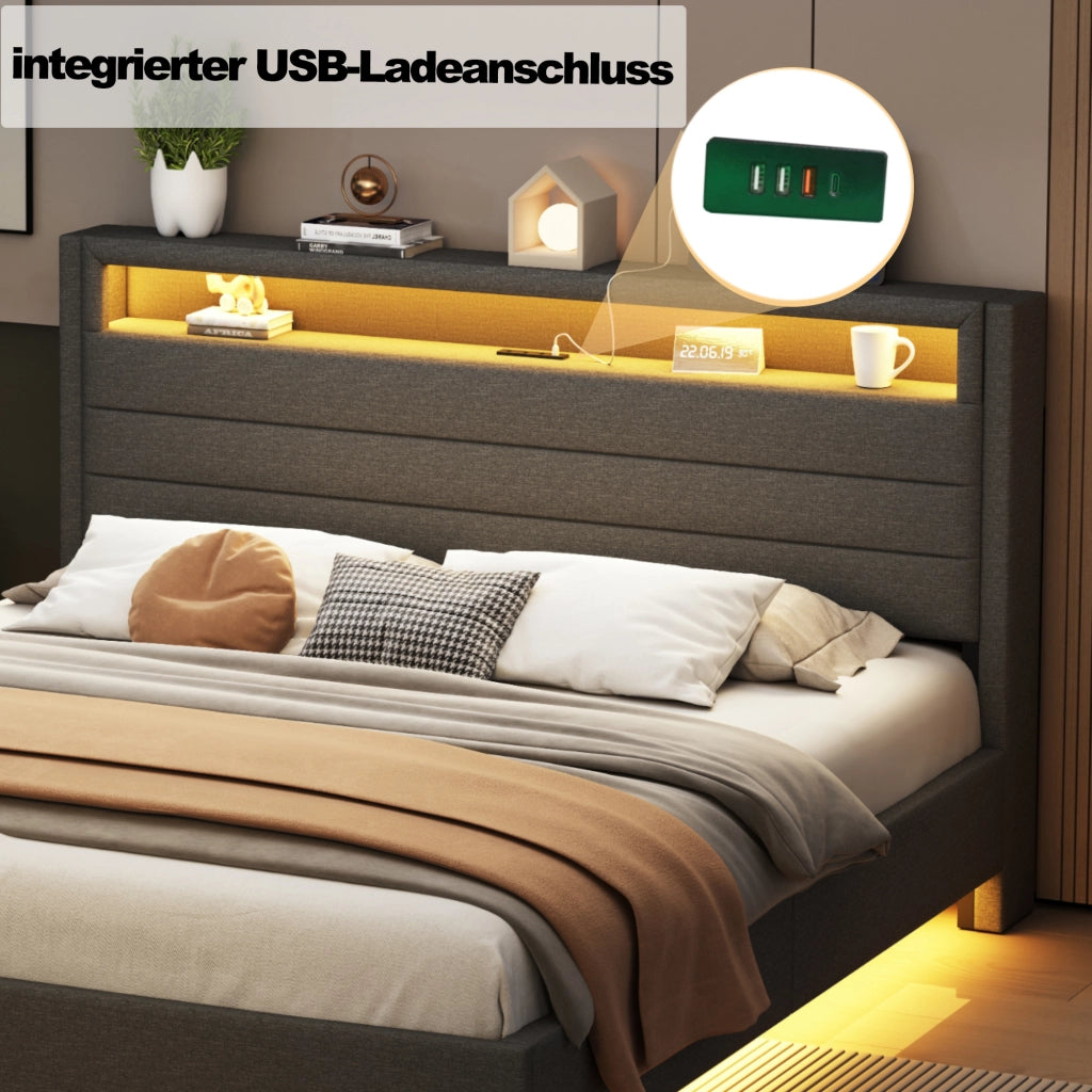 letto imbottito lino grigio 140 x 200 cm