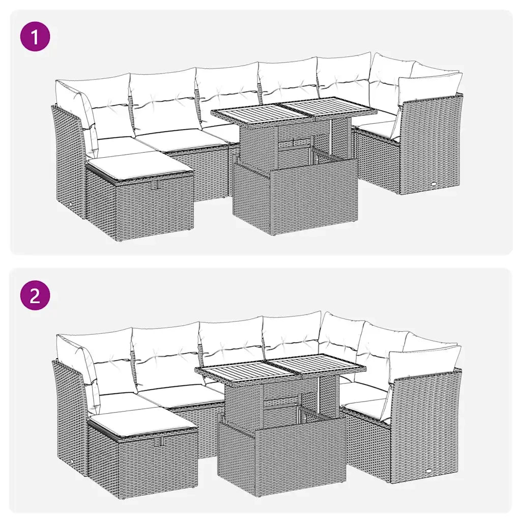 Set Divano da Giardino 8pz con Cuscini Grigio Polyrattan Acacia 3327981